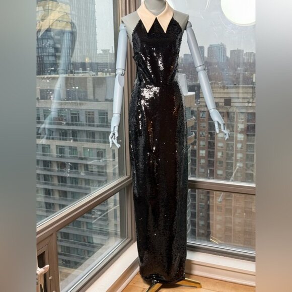 🆕 BRONX & BANCO 🧿 NWOT Wednesday Black Sequin Halterneck Maxi Gown Sz L US 8 - Picture 3 of 14